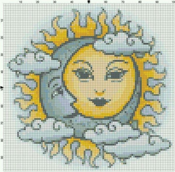 Вышивка солнца в узоре