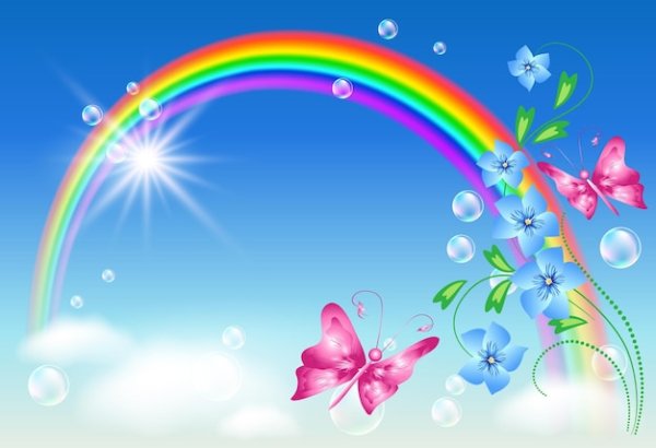 Небо Радуга цветы бабочки