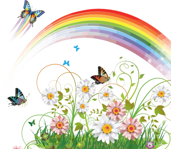Фон детский с радугой и бабочками