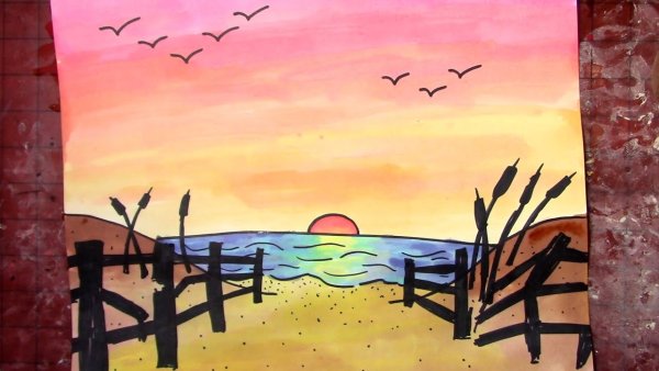 Закат рисунок 2 класс