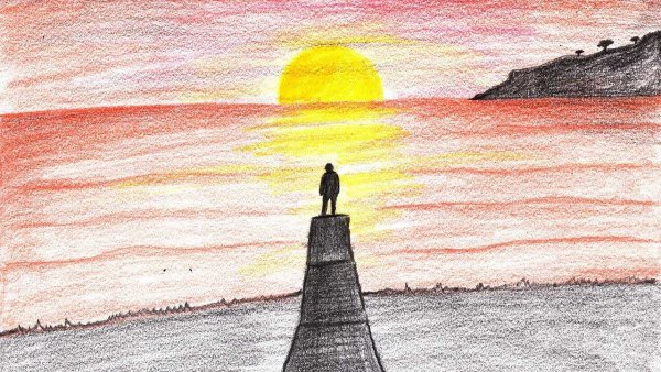 Пейзаж цветными карандашами