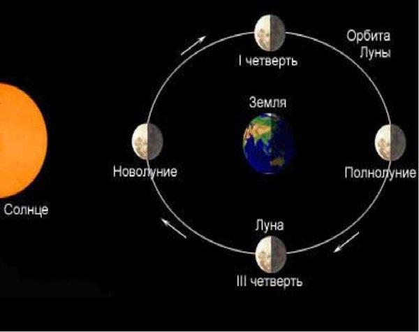 Схема расположения Луны земли и солнца