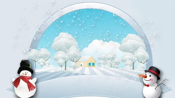 Зимний пейзаж со снеговиком