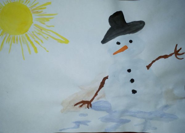 Снеговик весной рисунок