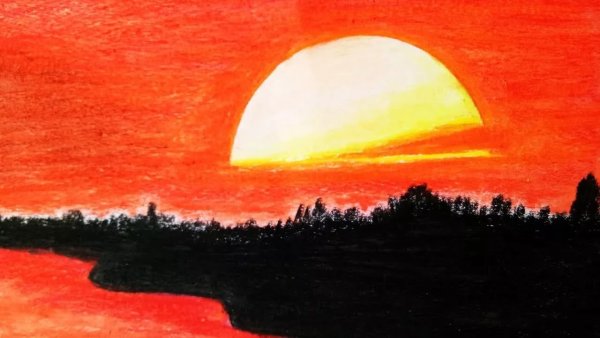 Закат карандашами цветными