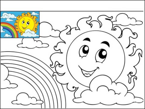 Радуга и солнце раскраска