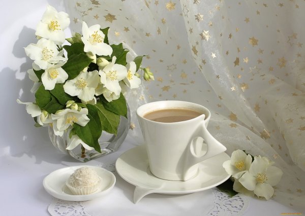 Весенние цветы и кофе