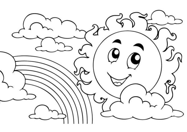 Солнце и тучка раскраска