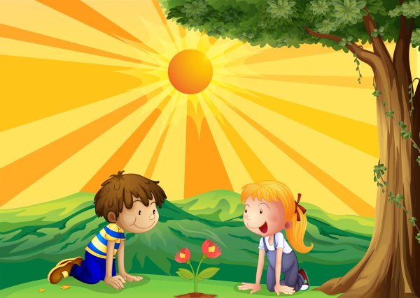 Дети играют под солнцем