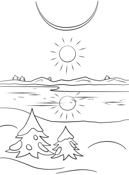 Зимний пейзаж раскраска