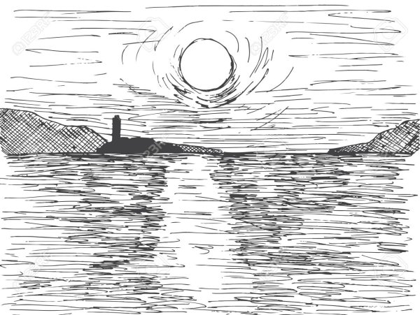 Закат солнца рисунок карандашом