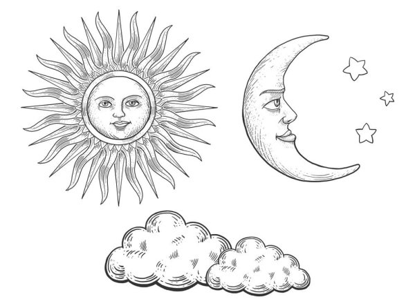 Солнце Луна звезды раскраска