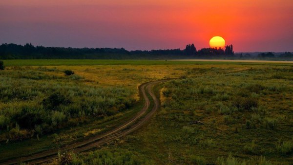 Восход солнца в степи