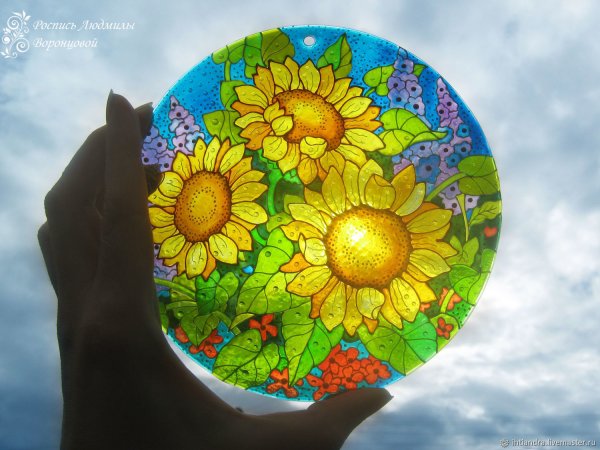 Роспись по стеклу Подсолнухи