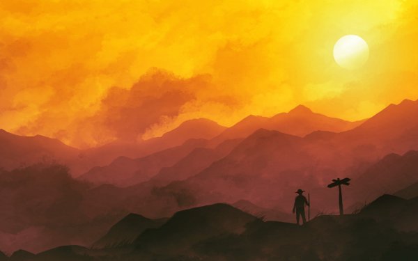 Оранжевый закат в горах