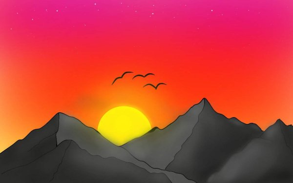 Вектор горы река солнце