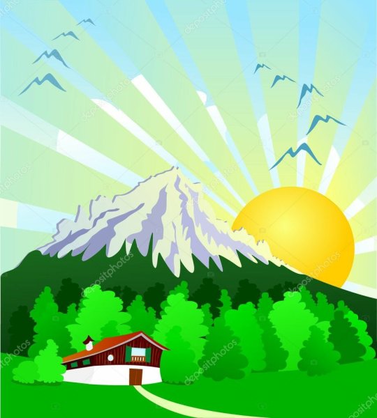 Стилизованные горы на закате