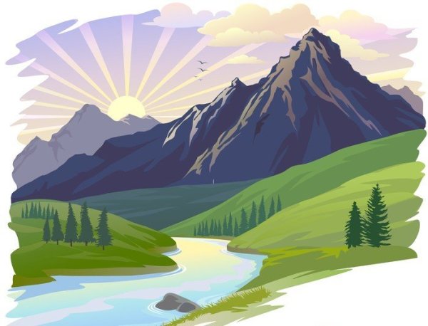 Пейзаж с заходящим солнцем