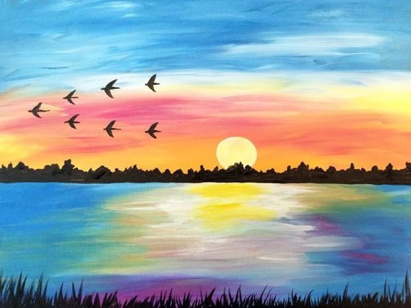 Закат масляными красками