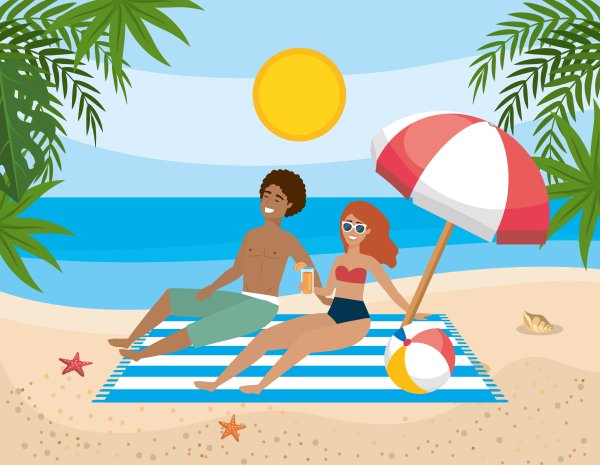 Пара загорает на пляже