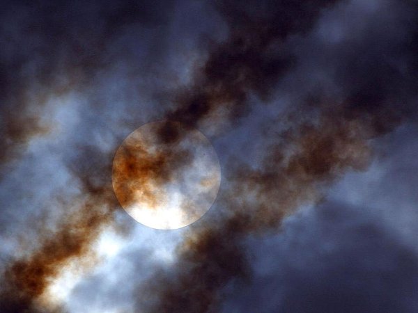 На небе дым и солнце