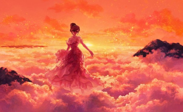 Девочка на фоне облаков