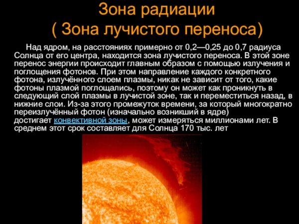 Солнце ядро зона лучистого переноса конвективная зона