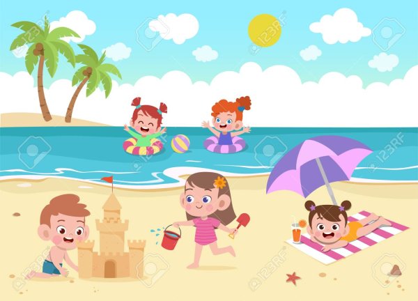 Дети на море загорают