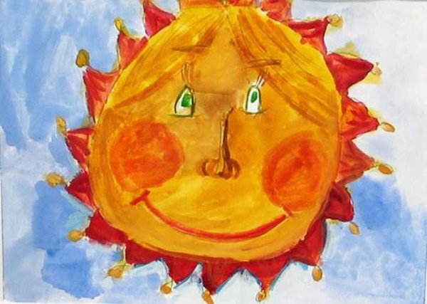 Солнышко нарисованное красками