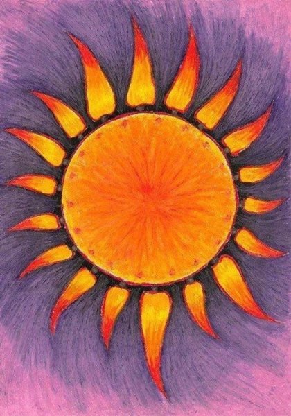 Солнце цветными карандашами