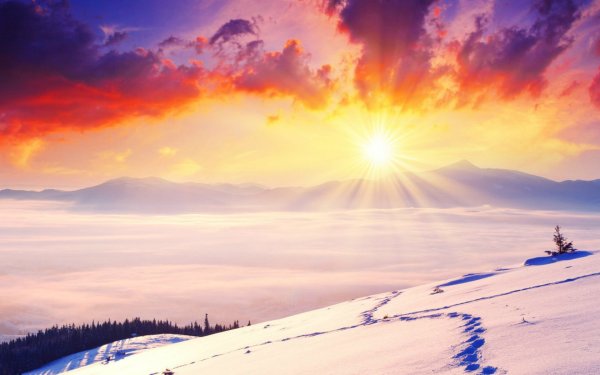 Горы снег закат