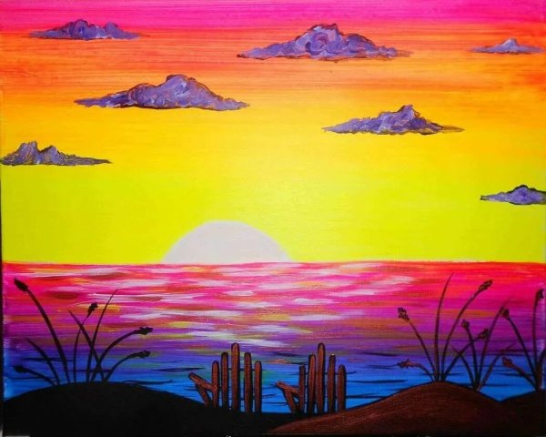 Закат над озером рисунок