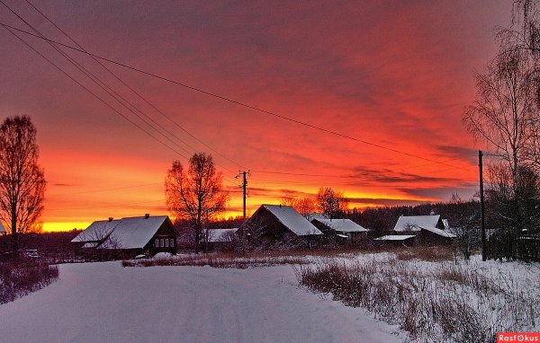 Зимний вечер в деревне