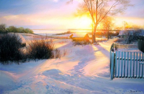 Снежная зима в деревне