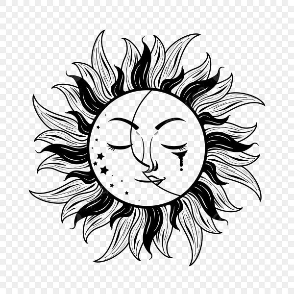 Тату солнце и Луна эскиз
