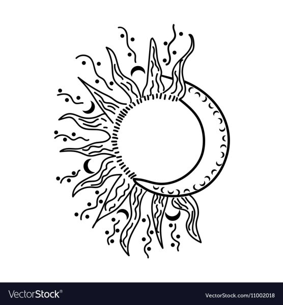 Солнце и месяц черно-белое