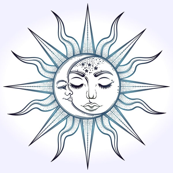 Солнце и Луна на белом фоне