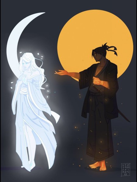 Влюбленная пара на фоне Луны