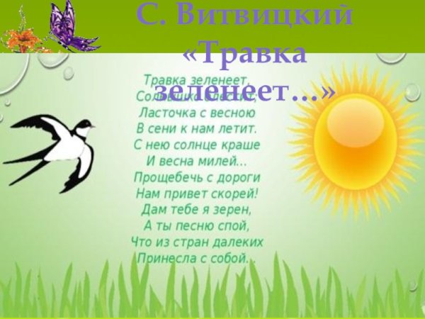 Стихотворение Плещеева травка зеленеет