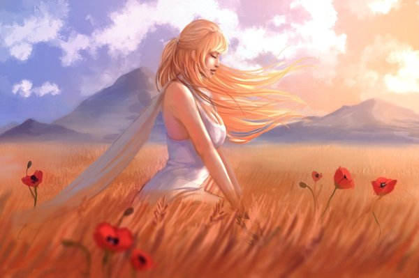 Девица в поле с золотыми волосами