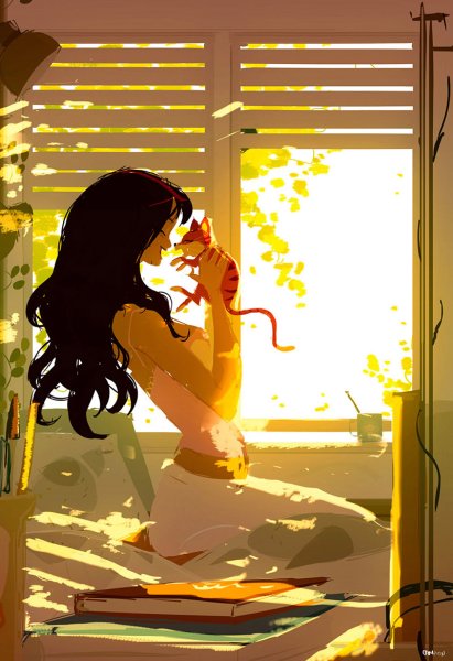 Девушка на рассвете у моря