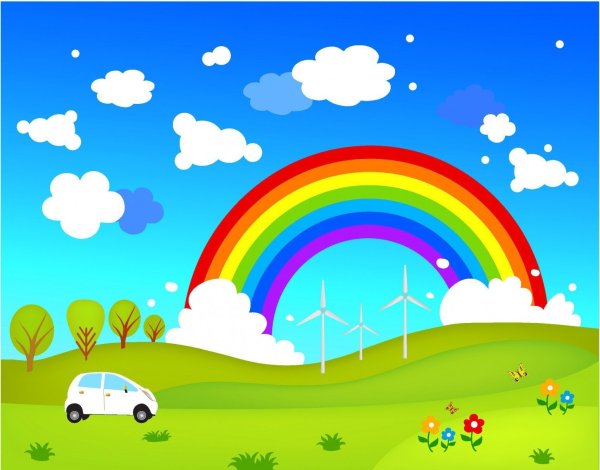 Пейзаж с радугой рисунок