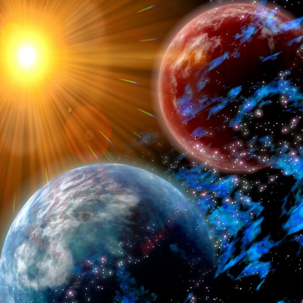 Земля и солнце в космосе