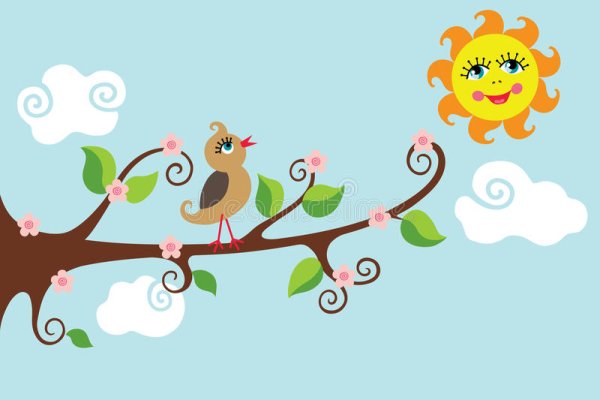 Птичка на дереве мультяшная