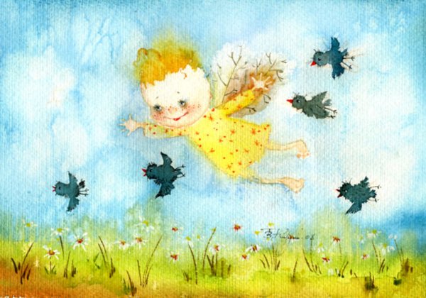 Красивый детский фон с птичками