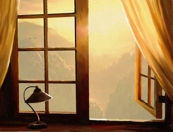 Закат в окне