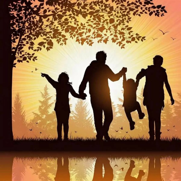 Силуэт счастливой семьи