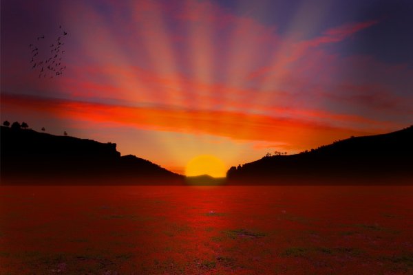 Рассвет красное солнце