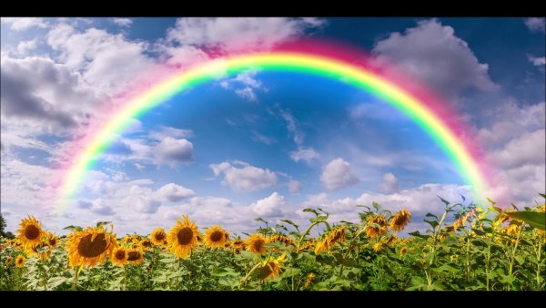 Поле подсолнухов с радугой