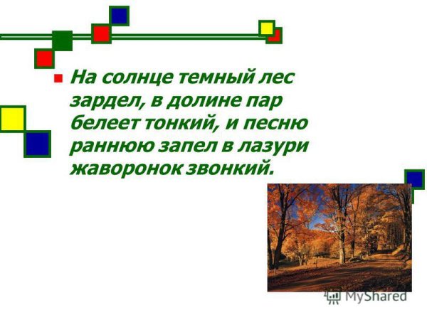 На солнце темный лес зардел в долине пар Белеет